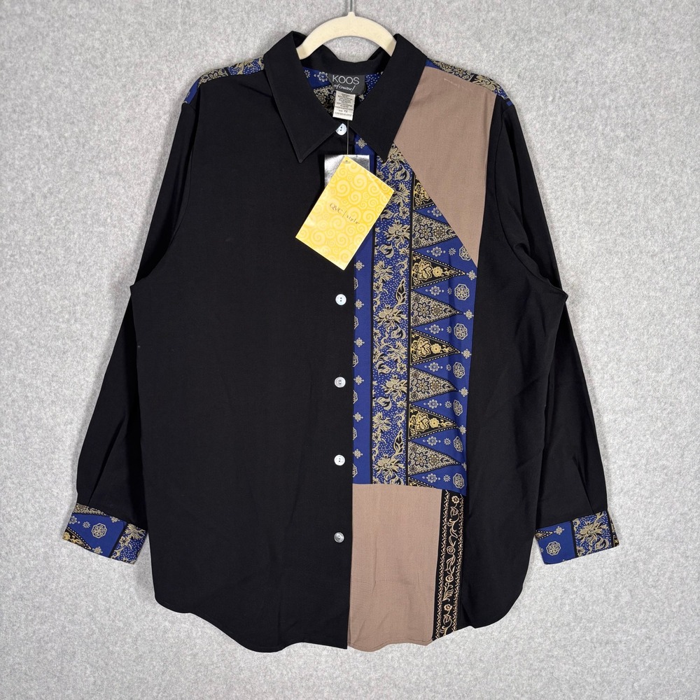 NEW Vintage Koos of Course Tunic Shirt 1X Black Blue Tan Patchwork Paisley Artsy